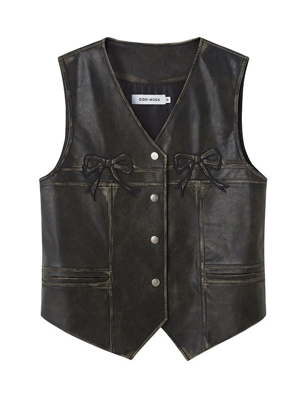 Ribbon Rubbing Leather Vest