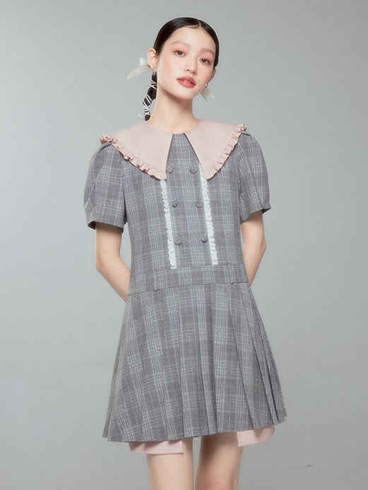 DOLL COLLAR PLAID ONE-PIECE