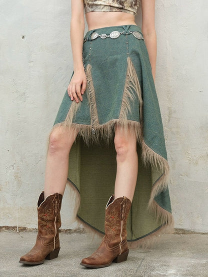 Furry Stitching Denim Fishtail Skirt