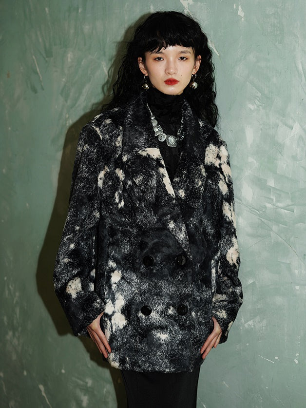 Niche Design Loose Mixed Color Short Fur Jacket