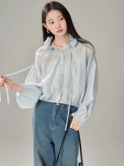 Fungus Gather Collar Tie See-through Shirt