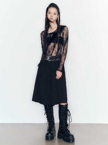 See-through Lace Top &amp; Lace Layered Slip Dress