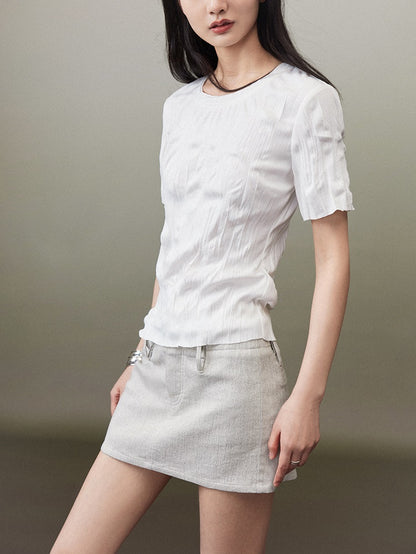 Round Neck Pleated T-shirt