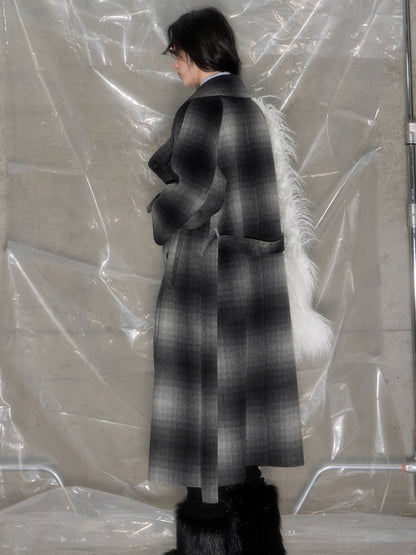 Mosaic Plaid Double-sided Wool Blend Coat