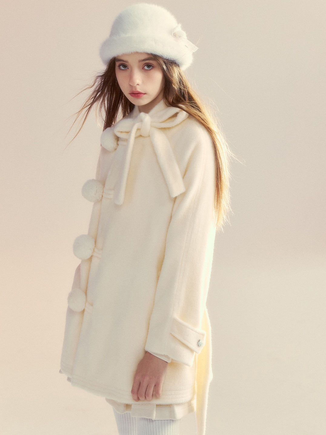 Retro Bow Ball Button Cape Coat