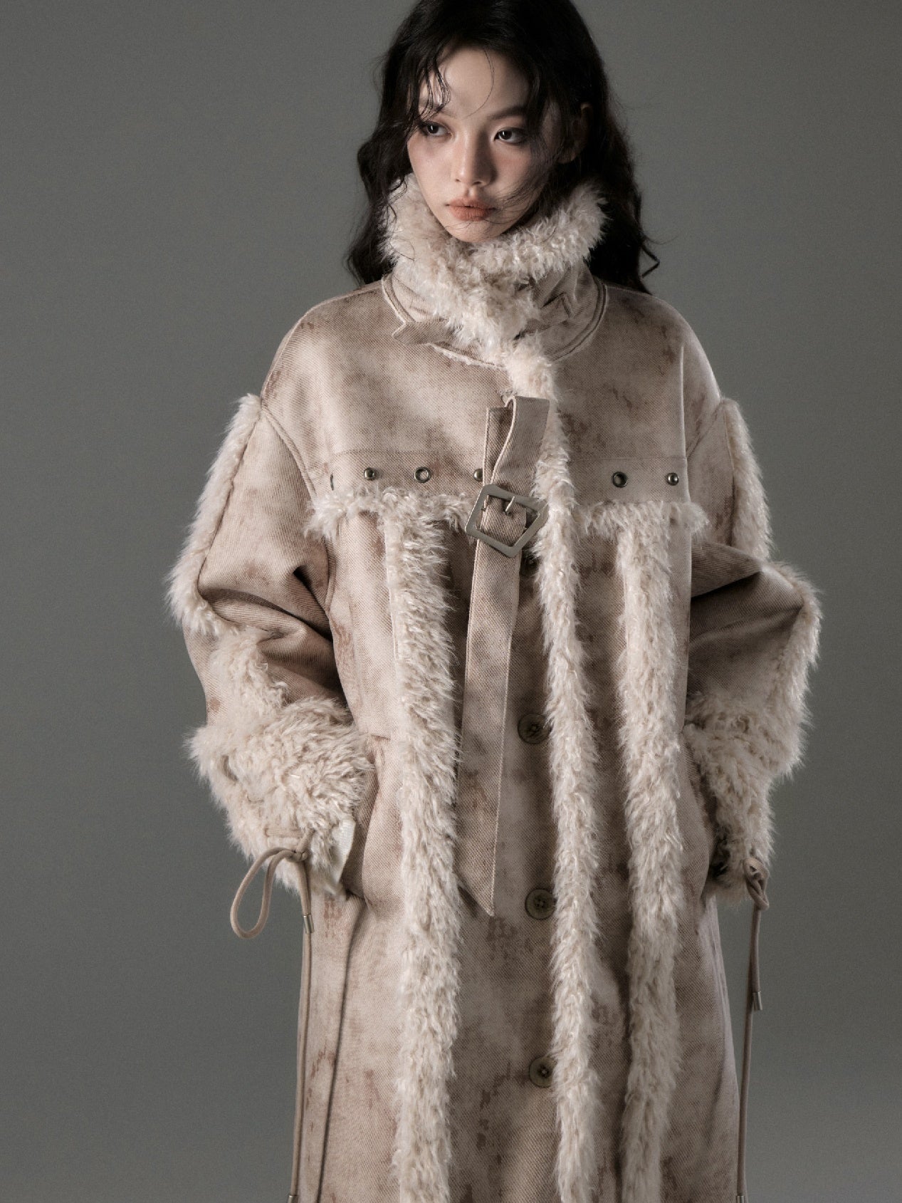 Fake Lamb Fur Splicing Long Coat – ARCANA ARCHIVE