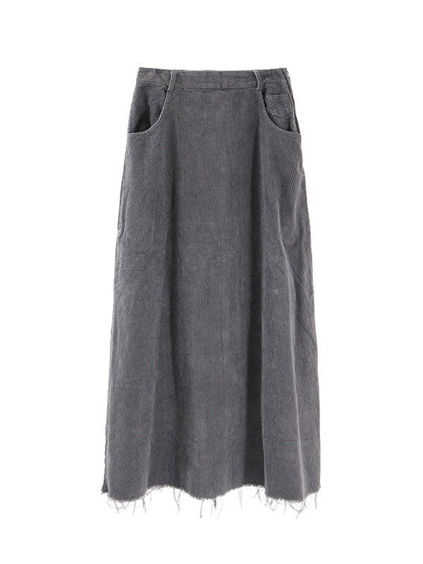 Fringed Corduroy Long A-line Skirt