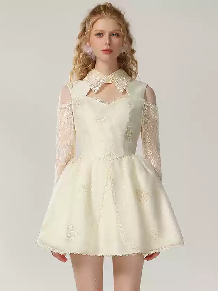 Embroidery Lace Flare See-Through Sexy Short Dress