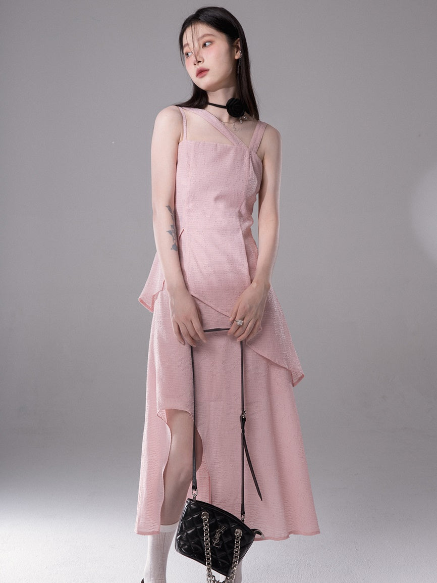 Irregular Slanted Shoulder Suspender Dress