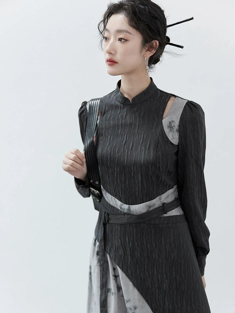 Chinese Style Mosaic Asymmetrical Dress