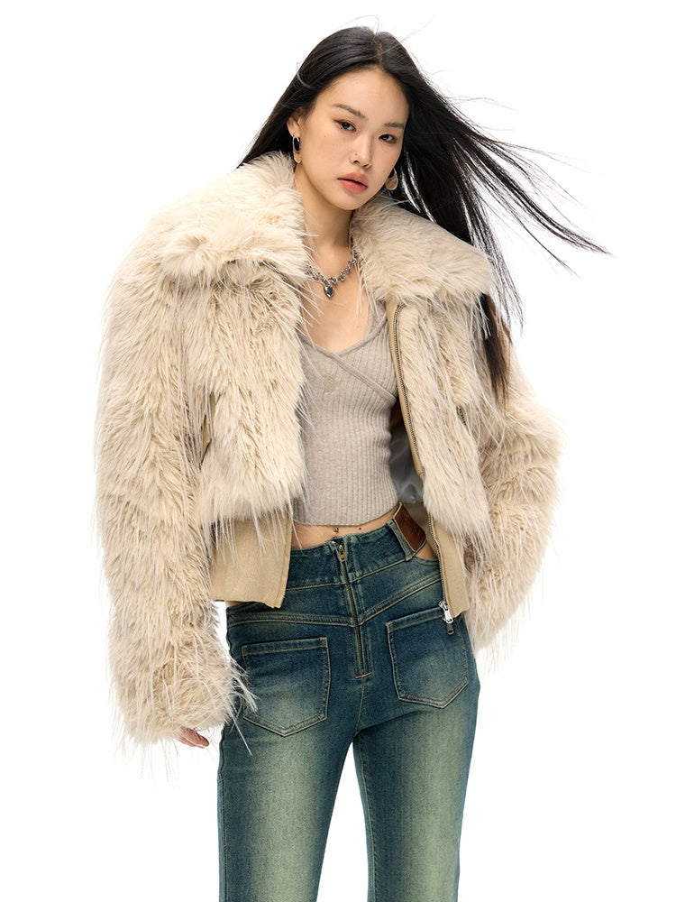 Long Hair Lapel Eco-Friendly Fur Jacket