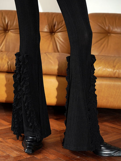 Frill Stretch Knit Long Flared Pants