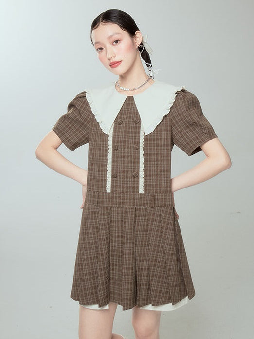 DOLL COLLAR PLAID ONE-PIECE