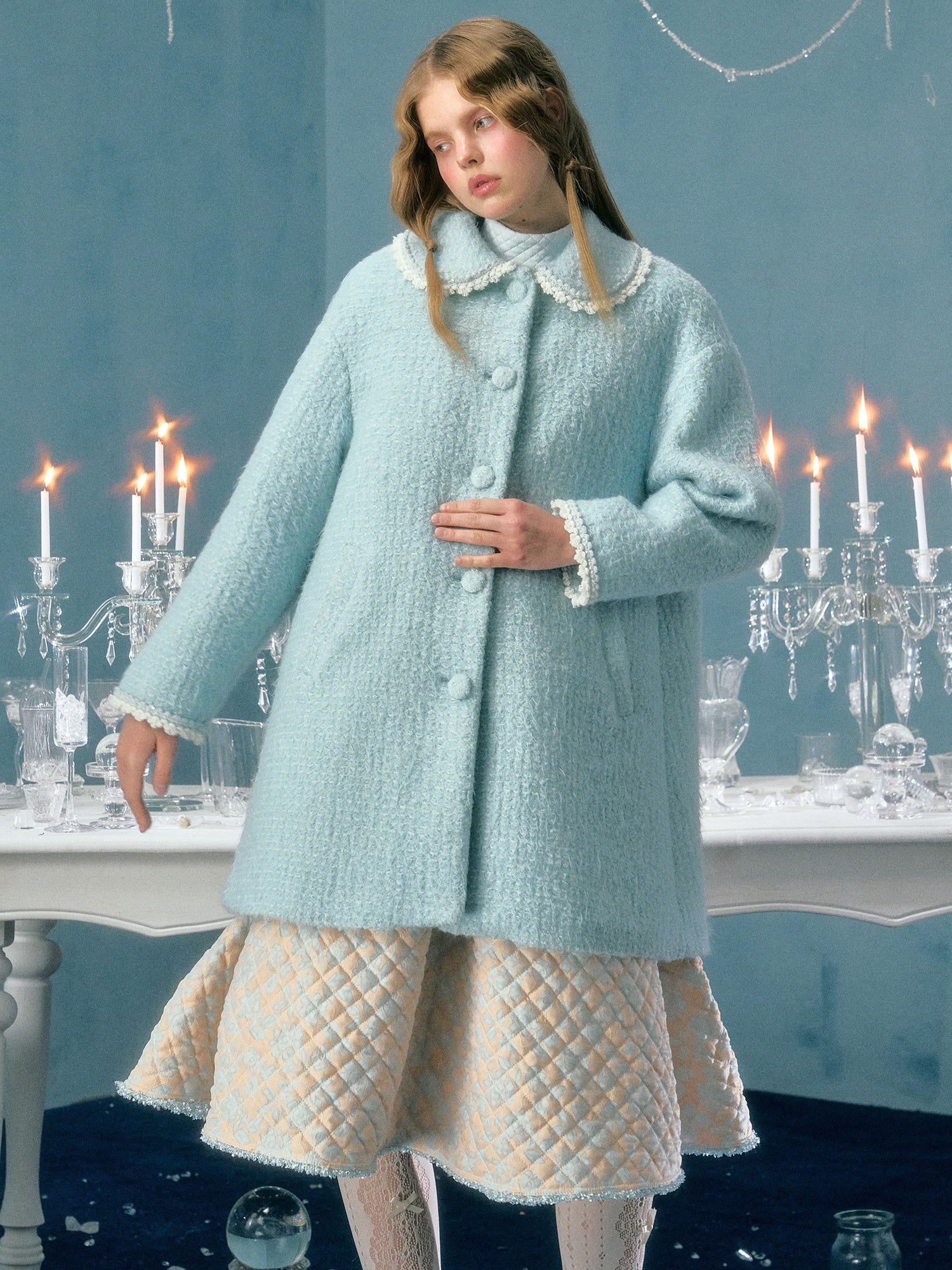 Back Ribbon Lace Stitch Mid-length Coat