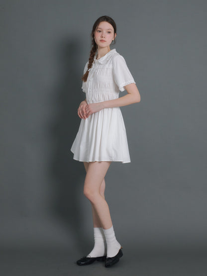 Doll Neck Gather Short Sleeve One-piece