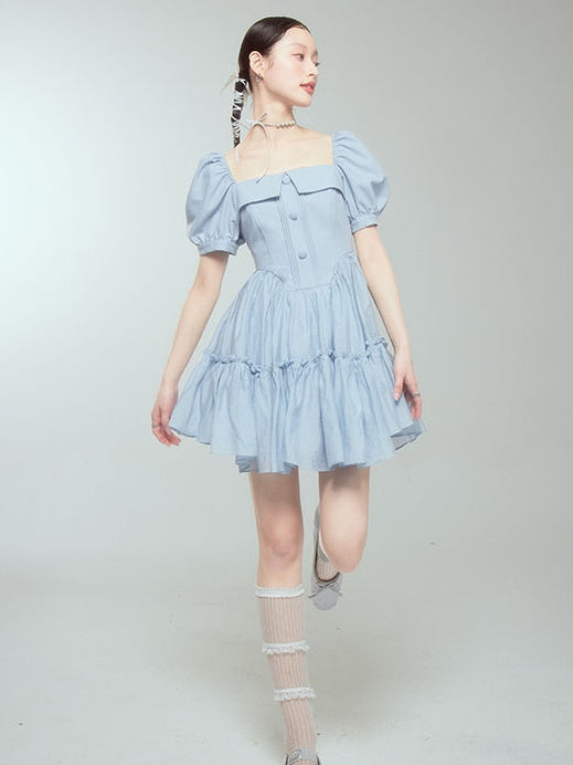 Puffy Square Collar Princess Puff Sleeve Dress