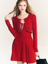 V-neck Suspender Skirt ＆ Knitted Cardigan Set-up main image 1