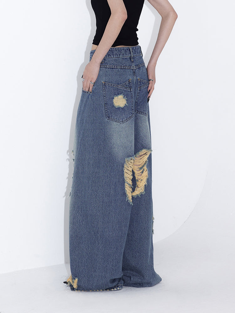 Pinched Pleats Wide-leg Denim Pants