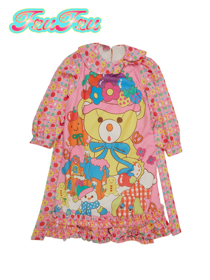 Doll Collar Cute Bear Print Dress