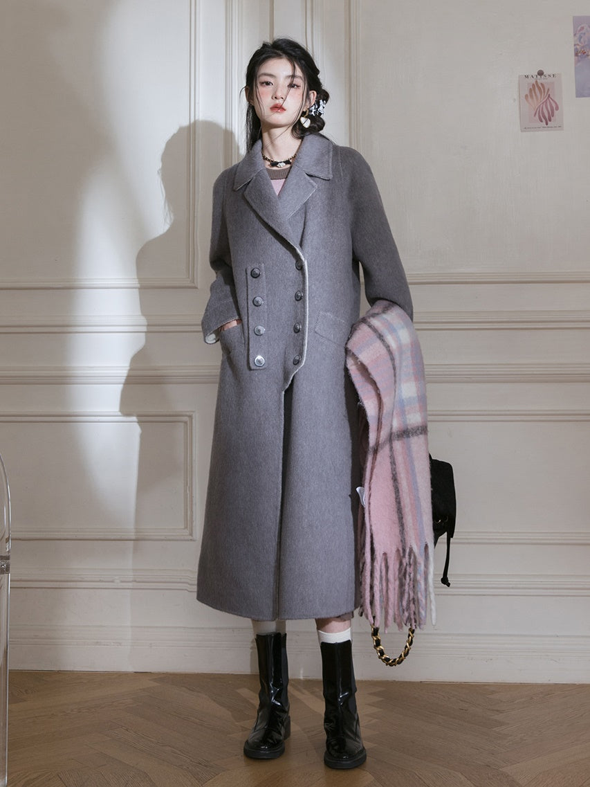 Manteau long en laine à double poitrine