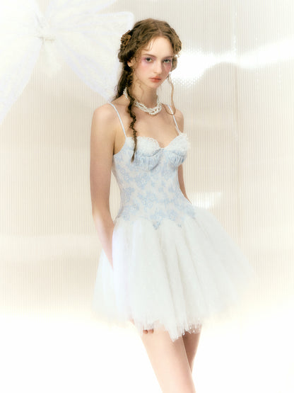 Flower Pearl Butterfly Ballet Style Mesh Suspender Dress