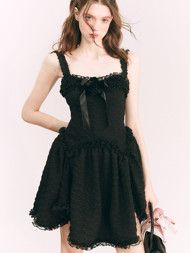 Wildrose Three-dimensional Flower Little Black Dress