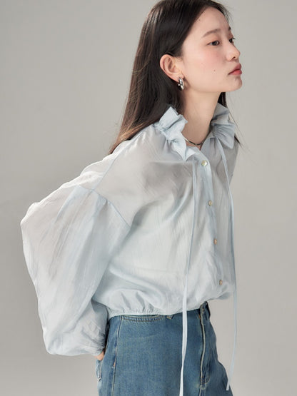 Fungus Gather Collar Tie See-through Shirt