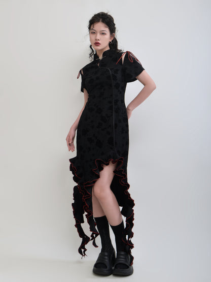 Neues chinesisches Stil unregelmäßiger Frill Saum Kleid