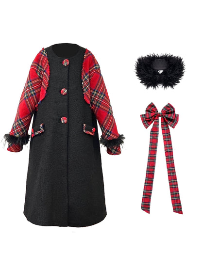 Retro Plaid Switching Long Coat