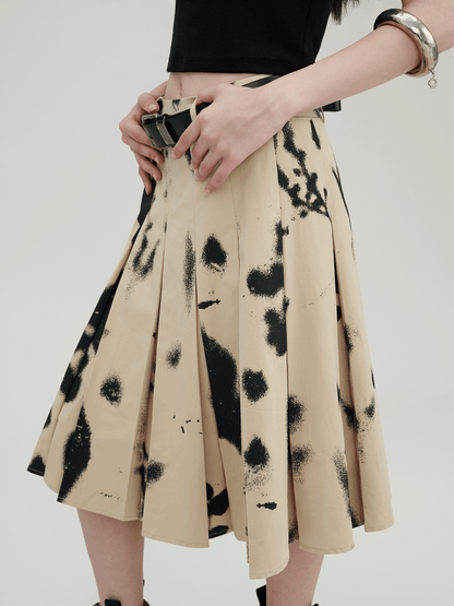 Branches and Leaves Mottled Print Pleated Work Skirt