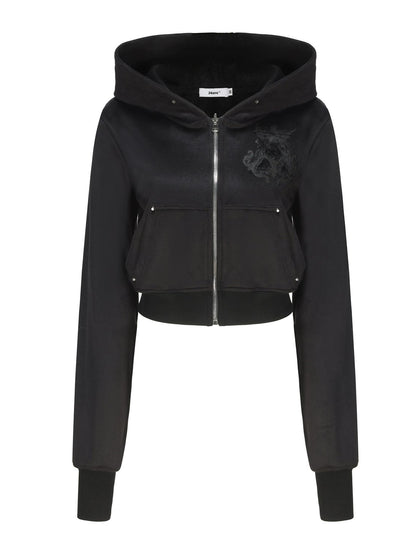 Sueur à capuche courte zip-up réversible