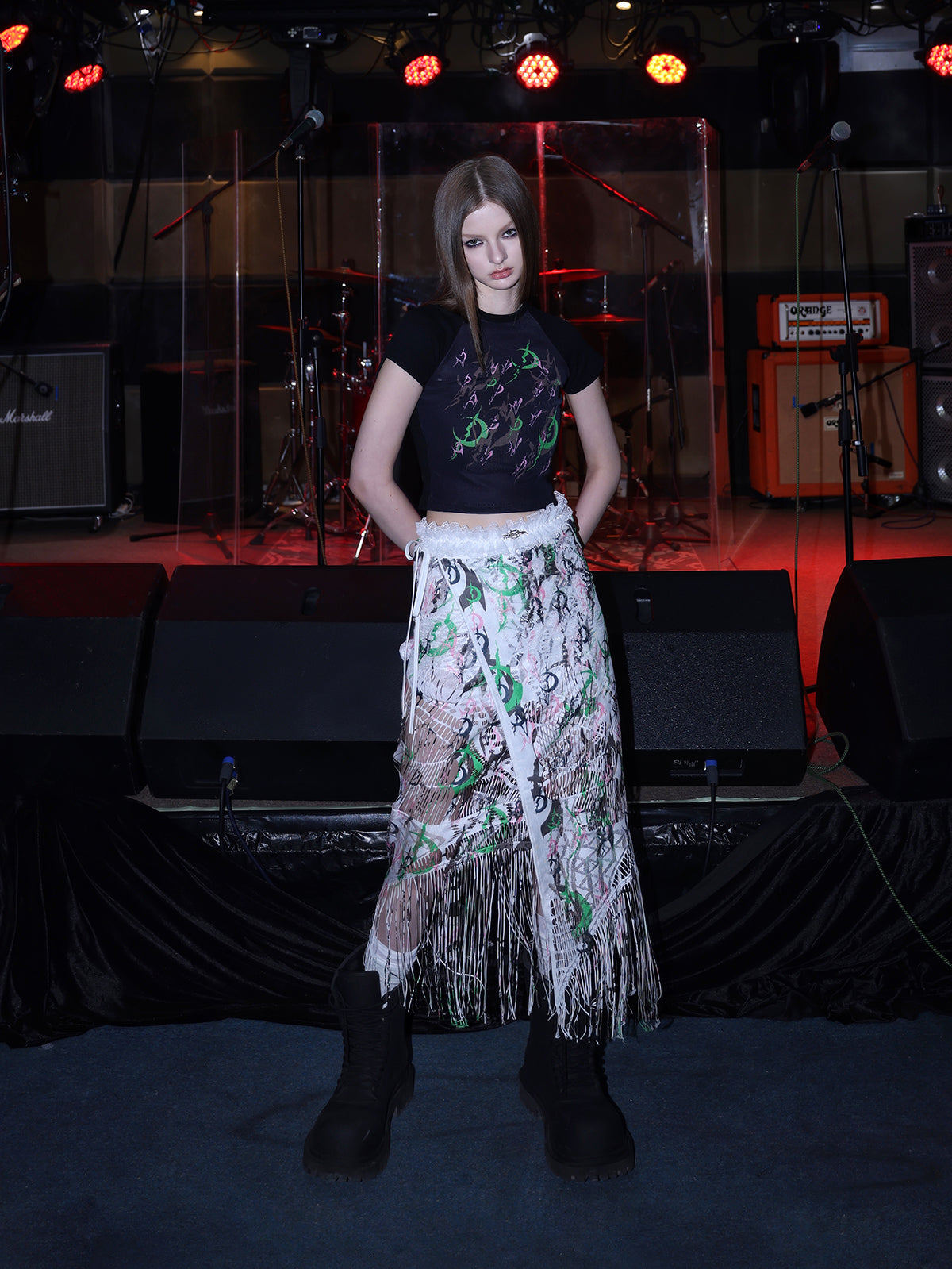 Printer Crushing Concept Mid-length Fringe Wrap Skirt