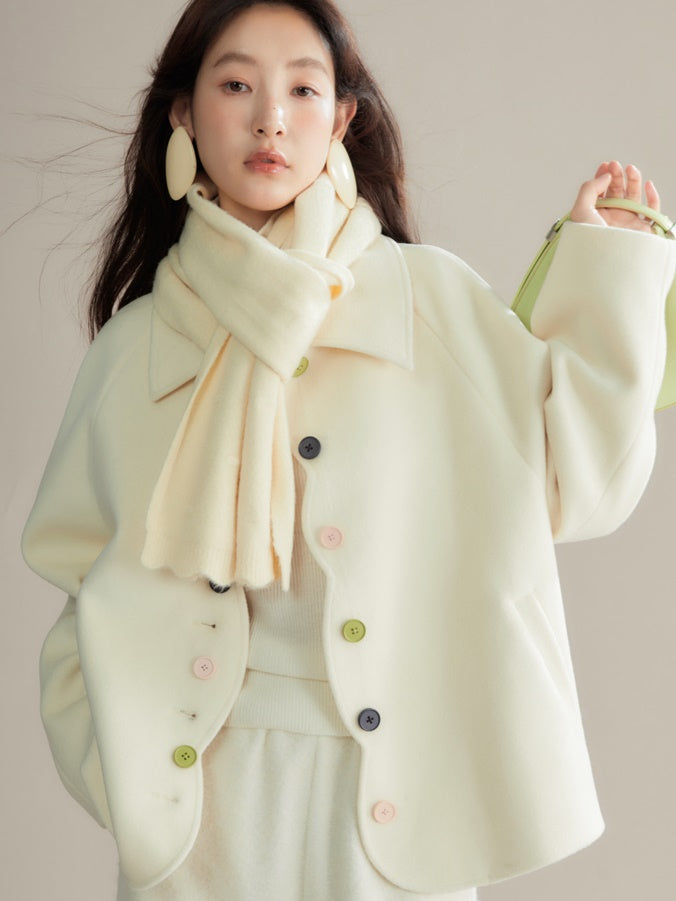 Colored Candy Buckle Wave Design Short Coat