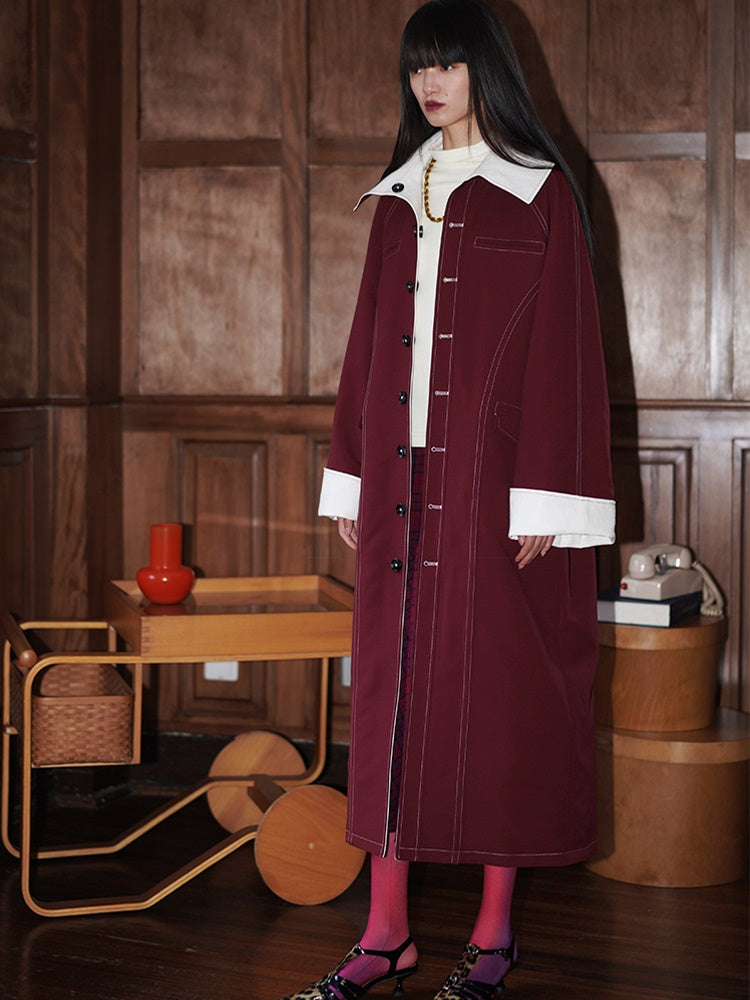 Reversible Belted Leather Long Coat