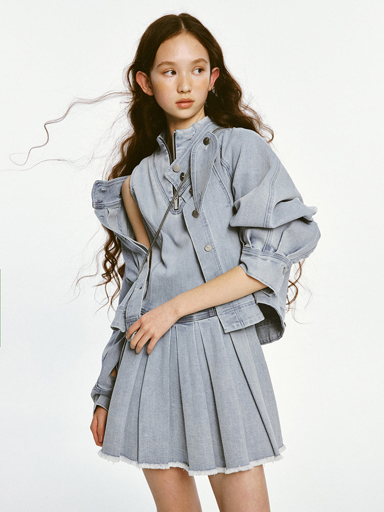 Denim Pleated Doll Jacket