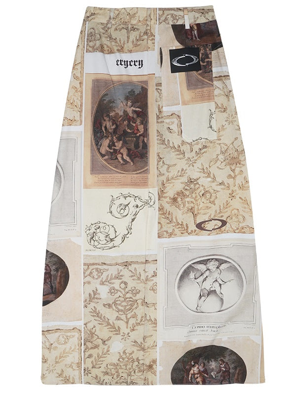 Oil Painting Angel Print Long Skirt