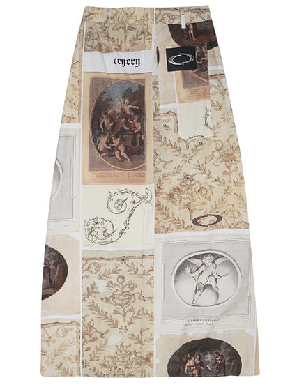 Oil Painting Angel Print Long Skirt