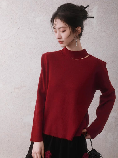 Cutout Design Bottle-Neck Knitted Sweater