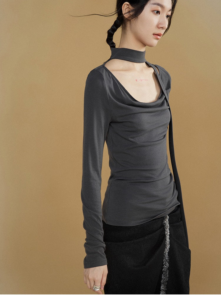 Scarf Swung Collar Bottoming T-shirt