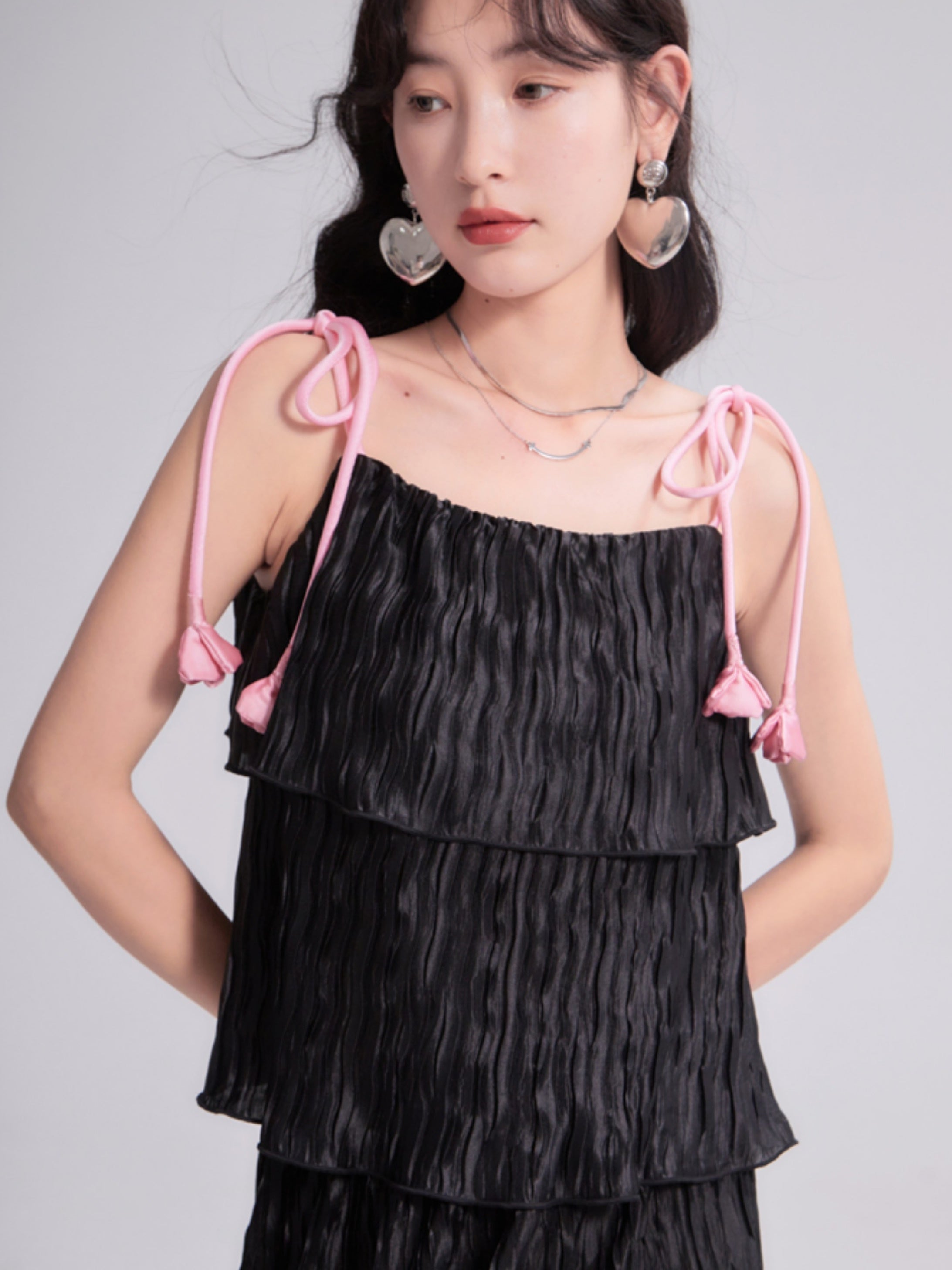 Three-dimensional Tulip Lace Multi-layer Pleated Suspenders Top