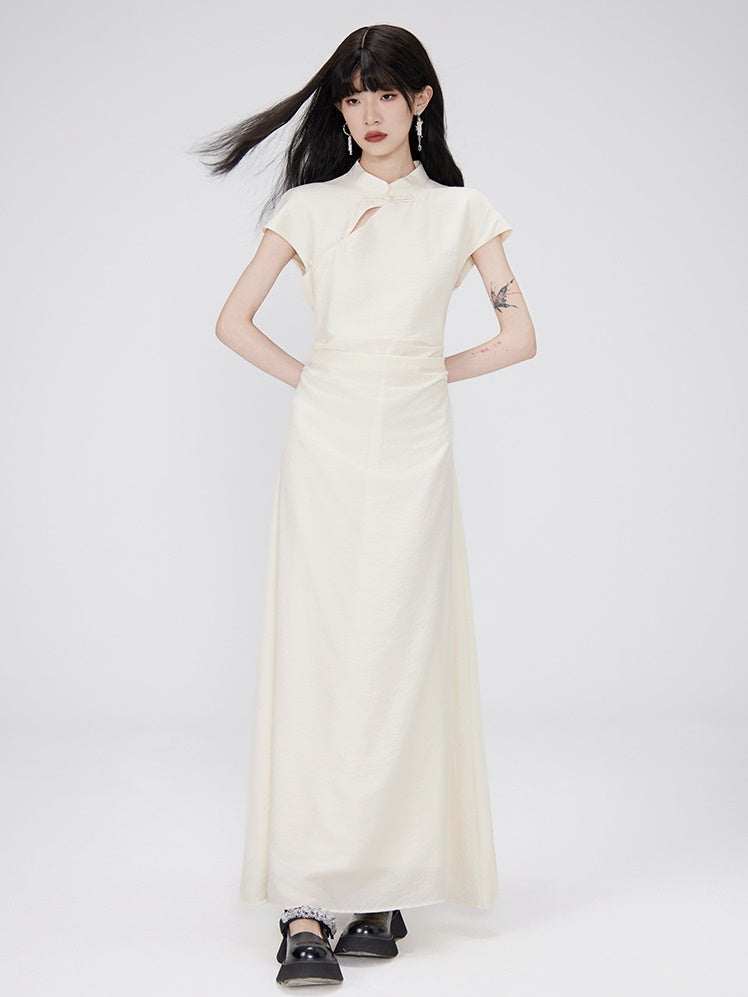 Chinese-style Shirred Long Dress