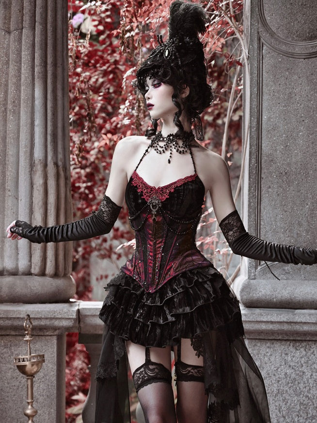 Gothic Lace Polyester Corset Dress