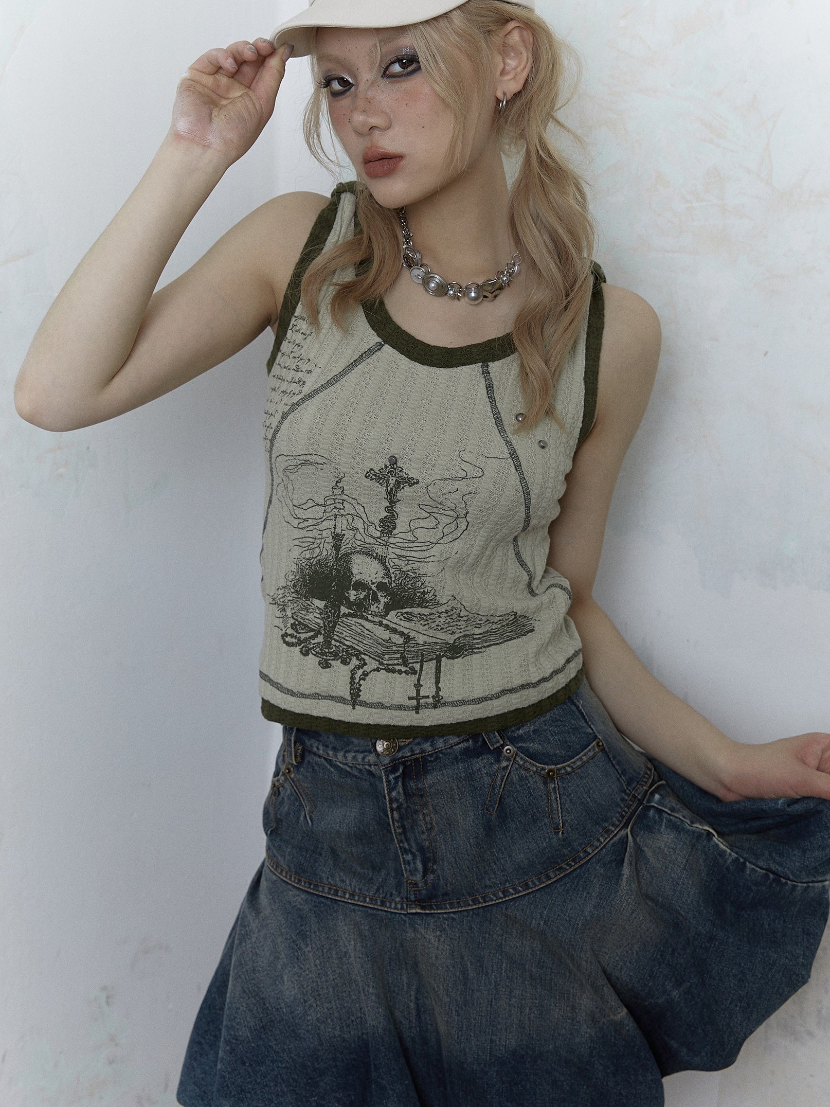 Punk Fake Two-Piece Contrasting Printed Tank Top