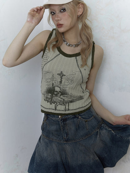 Punk Fake Two-Piece Contrasting Printed Tank Top