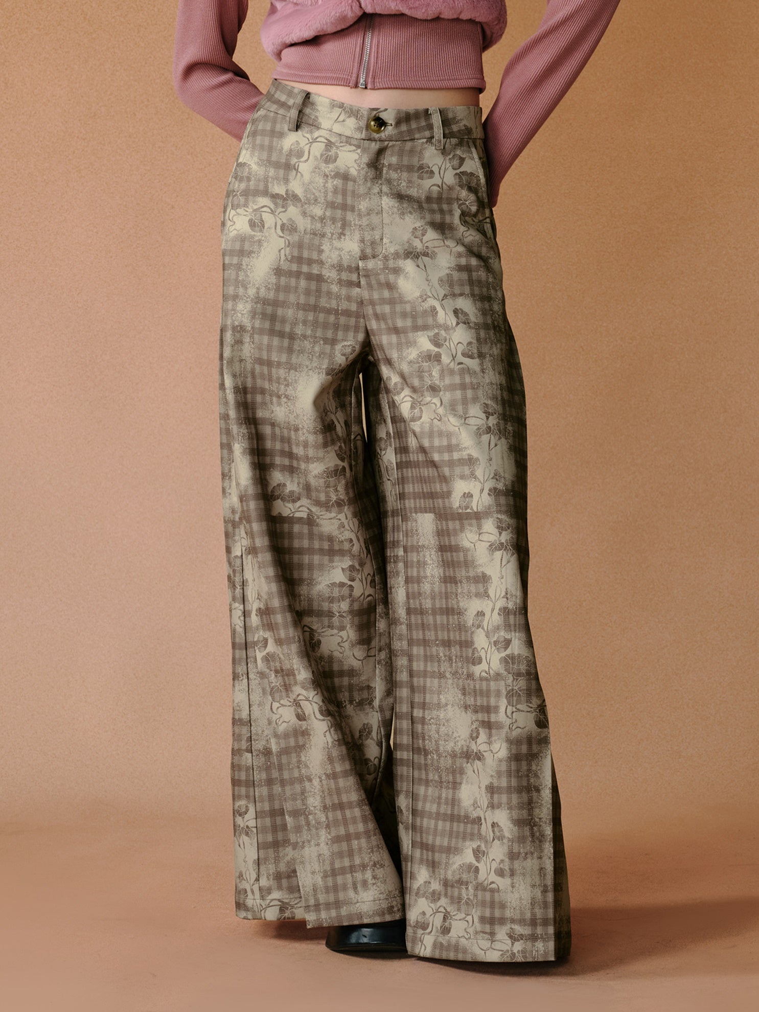 Retro Hand-painted Smudged Plaid Wide-leg Pants