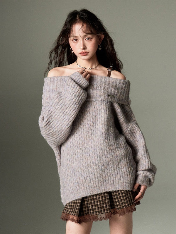 One-shoulder Strap Loose Sweater