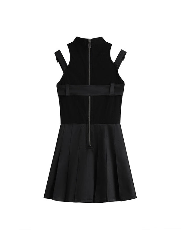 Belt Design Pleated Sleeveless Dress