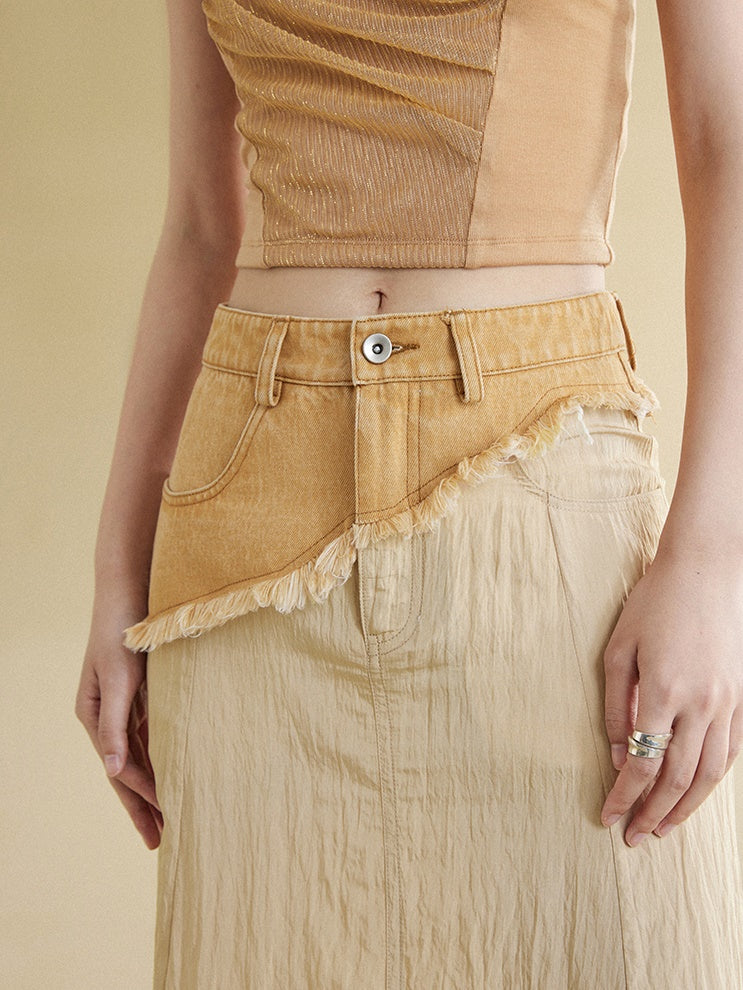 Two-color Denim Waist Stitching Skirt