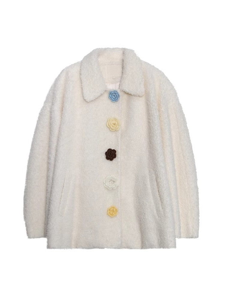 Cardgian Flower-Button Feminine Oversize Mohair-Knit