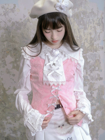 Bow Rose Jacquard Long Sleeve Shirt